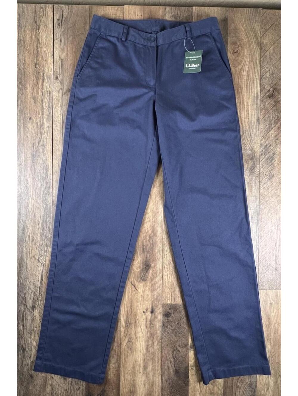 NWT LL Bean Favorite Fit Pants Womens 4 MT Blue Chino Wrinkle Resistant Bayside